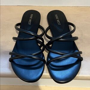 Nine West Women's Black Strappy Slide Sandals